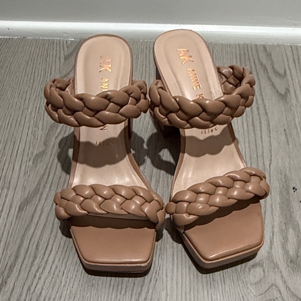 Anne Klein Tan Braided Strap Heels